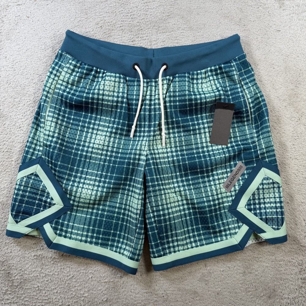 Legends Shorts Mens Medium Teal Blue Plaid Crenshaw Basketball Drawstring Luka